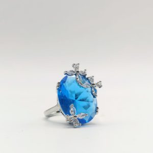 Oval-Cut Blue Gemstone Butterfly Ring