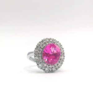 Round-Cut Pink Gemstone Diamond Ring