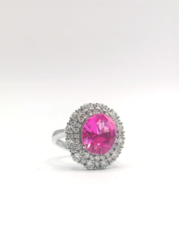 Round-Cut Pink Gemstone Diamond Ring